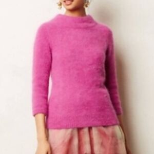 Moth Anthropologie Sweater Magenta Sz L 70% Angora Rabbit Mock Neck Fuzzy Cozy